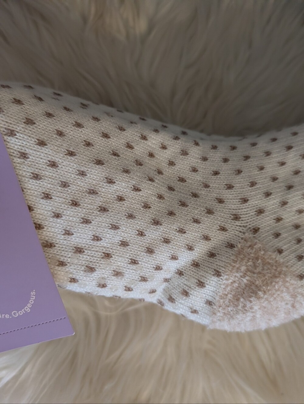 Cozy Women's Cream and Tan Polka Dot Socks